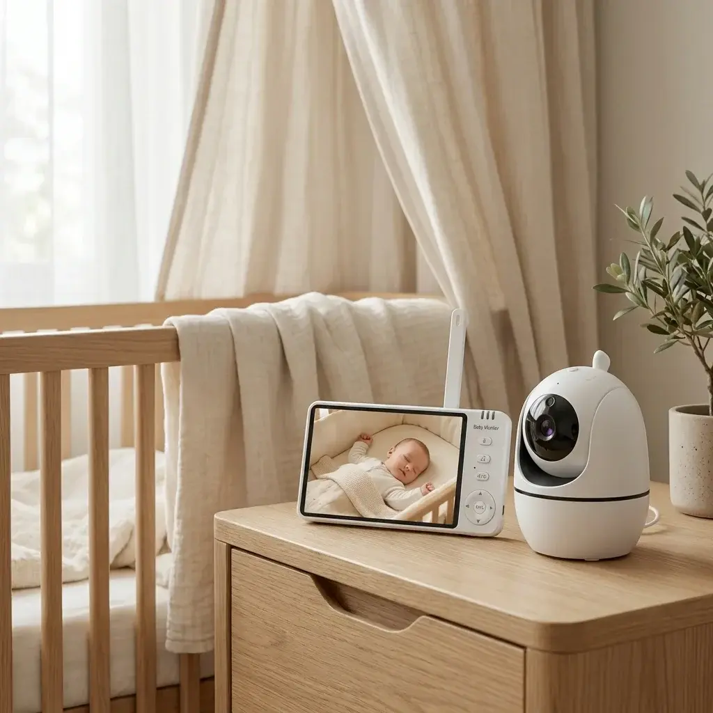 Amari Baby Monitor with HD screen showing night vision feed
